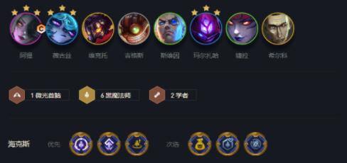 金铲铲之战6黑魔2学者1微光阵容装备搭配