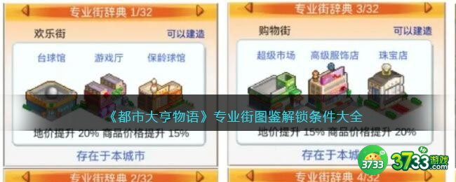 都市大亨物语专业街怎么解锁-专业街图鉴解锁条件大全