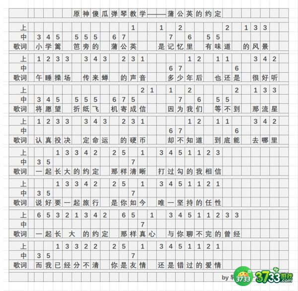 原神蒲公英的约定琴谱手机版-蒲公英的约定琴谱简谱图片