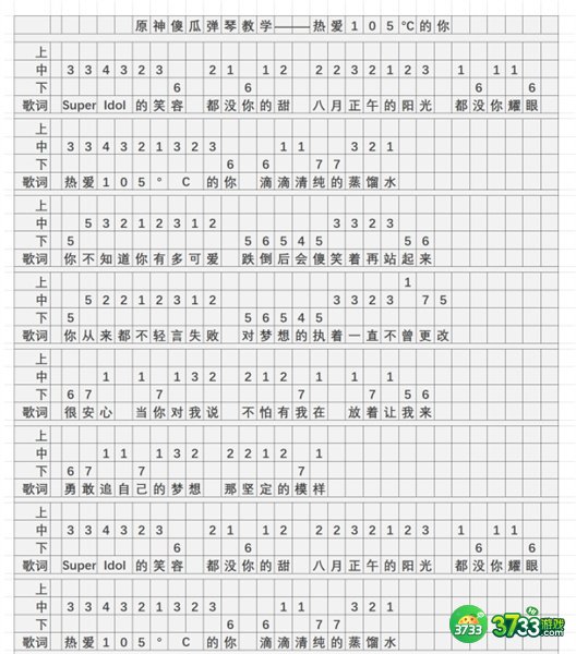 原神热爱105°C的你琴谱手机版-热爱105°C的你琴谱简谱图片