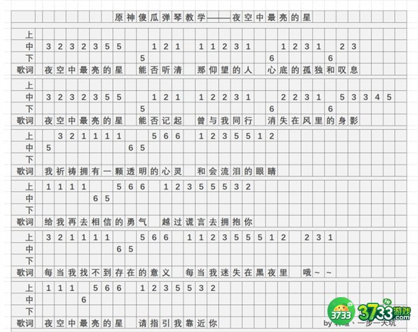 原神夜空中最亮的星琴谱手机版-夜空中最亮的星琴谱简谱图片