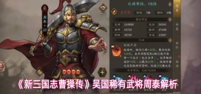 新三国志曹操传武将周泰技能怎么样-吴国稀有武将周泰解析